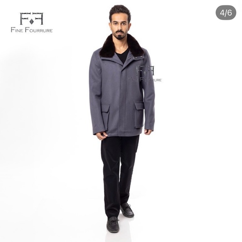Fabric Jacket  With Cotton  Lining And High Neck With Rex Rabbit -0103- Dark Gray