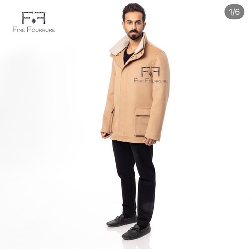 Fabric Jacket  With Cotton  Lining And High Neck With Rex Rabbit - 0103 - Camel