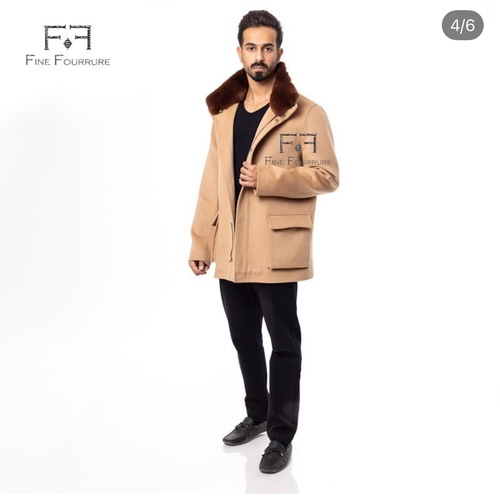 Fabric Jacket  With Cotton  Lining And High Neck With Rex Rabbit - 0103 - Camel