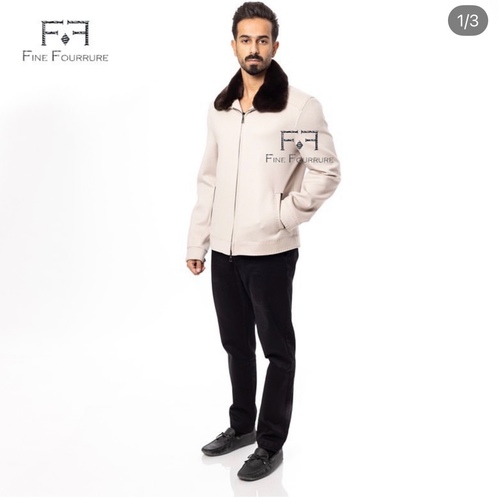 Fabric Jacket With Cotton Lining, Pocket Stich And Rex Rabbit Fur -0108- Off White