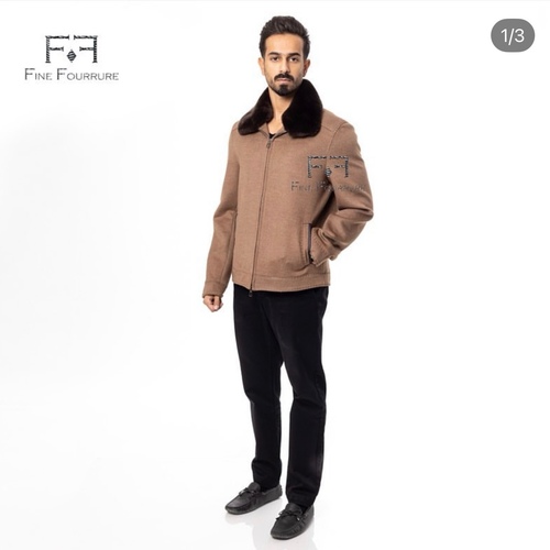 Fabric Jacket With Cotton Lining, Pocket Stich And Rex Rabbit Fur -0108- Dark Brown