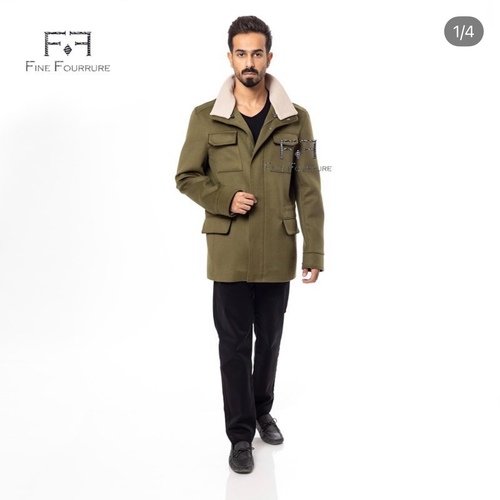 Fabric Jacket  With Cotton  Lining And High Neck -0104- Green