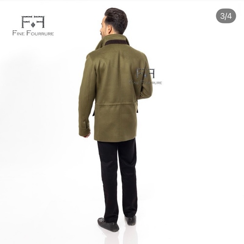 Fabric Jacket  With Cotton  Lining And High Neck -0104- Green