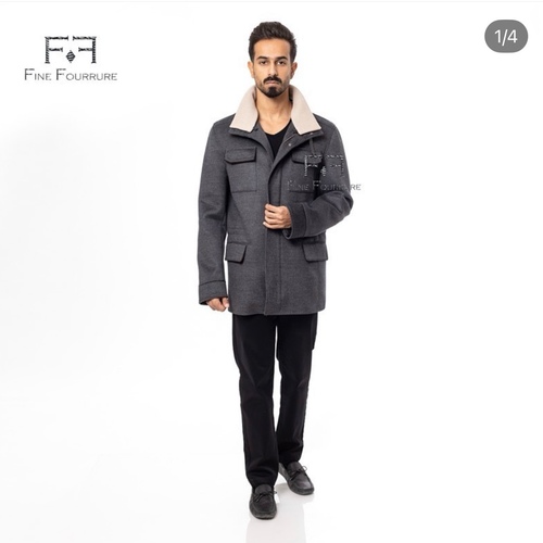 Fabric Jacket  With Cotton  Lining And High Neck -0104- Dark Gray