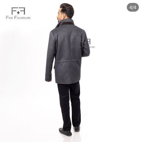 Fabric Jacket  With Cotton  Lining And High Neck -0104- Dark Gray