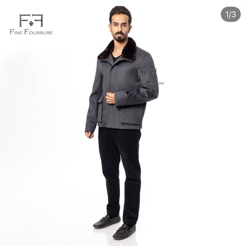 Fabric Jacket  With Cotton  Lining With Rex Rabbit -0105- Dark Gray