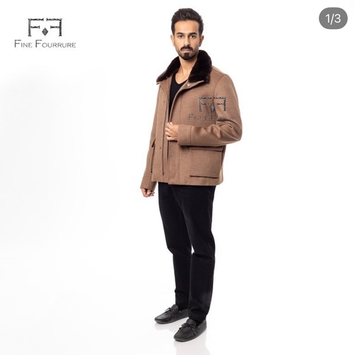 Fabric Jacket  With Cotton  Lining With Rex Rabbit -0105- Dark Beige