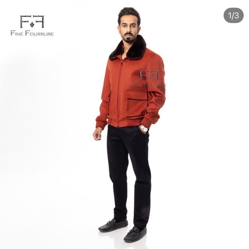 Fabric Sports Jacket With Cotton Lining and Rex Rabbit Fur -0107- Orange