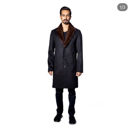 Fabric Jacket  With Cotton Lining and Mink Fur-021-9 Black/Brown