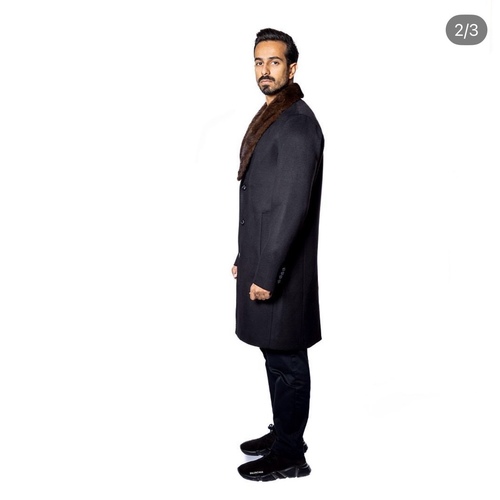 Fabric Jacket  With Cotton Lining and Mink Fur-021-9 Black/Brown