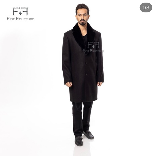 Fabric Jacket  With Cotton Lining and Mink Fur-021-9 Black/Black