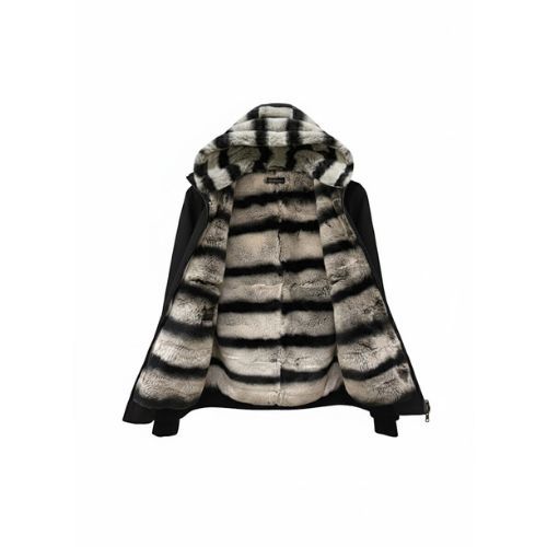 Raincoat Jacket With Rex Rabbit Fur Lining And Hood - 0018 - 3