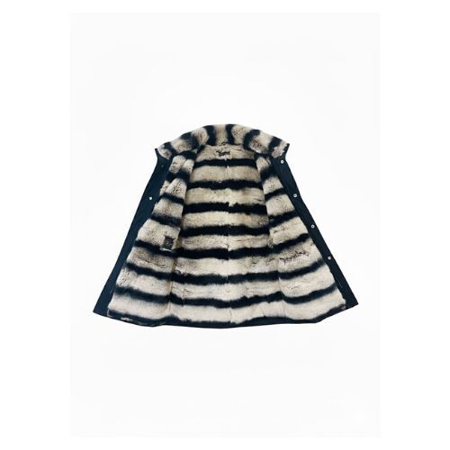Raincoat Jacket With Fur Rex Rabbit - 0012 - 3 - Black/White