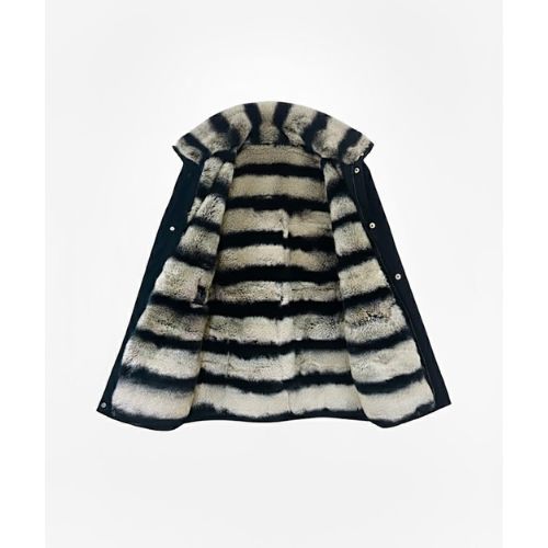 Raincoat Jacket With Fur Rex Rabbit - 014 - Black/White