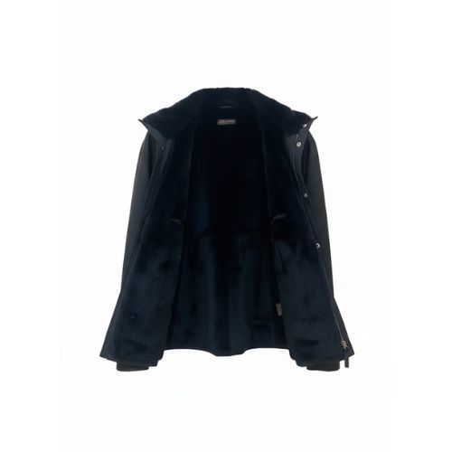 Raincoat Jacket With Fur Rex Rabbit - 014 -  Black/Black