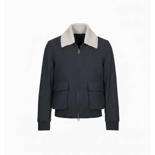 Fabric Jacket  With Cotton  Lining And High Neck With Rex Rabbit - 023 - 35