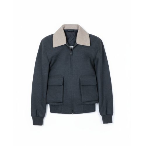 Fabric Jacket  With Cotton  Lining And High Neck With Rex Rabbit - 023 - 6