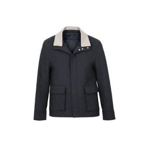 Fabric Jacket  With Cotton  Lining And High Neck With Rex Rabbit - 022 - 35