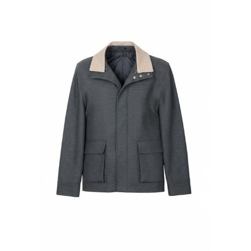 Fabric Jacket  With Cotton  Lining And High Neck With Rex Rabbit - 022 - 6
