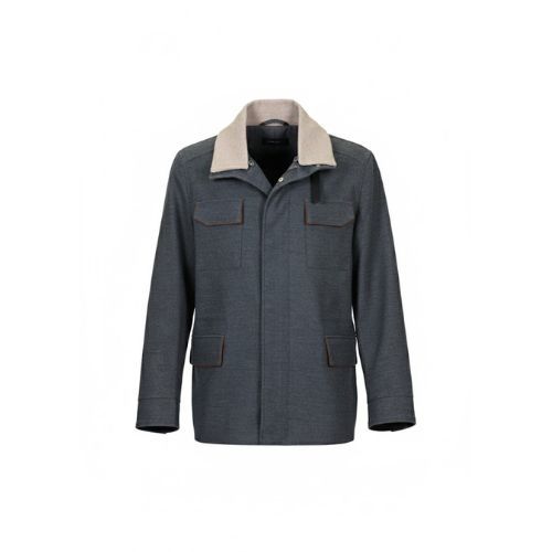 Fabric Jacket  With Cotton  Lining And High Neck With Rex Rabbit - 026 - 6