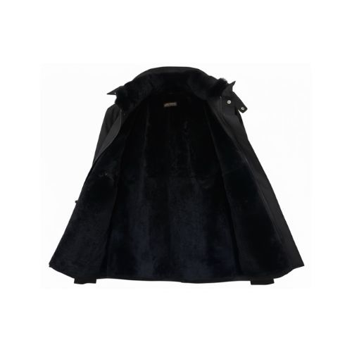 Raincoat Jacket With Fur Rex Rabbit, Lining and Hood - 0013 - Black/ Black