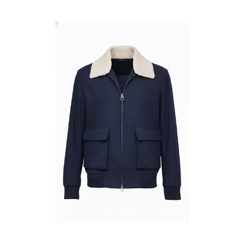 Fabric Jacket  With Cotton  Lining And High Neck With Rex Rabbit - 023 - 8