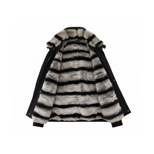 Raincoat Jacket With Fur Rex Rabbit, Lining and Hood - 0013 - Black/White