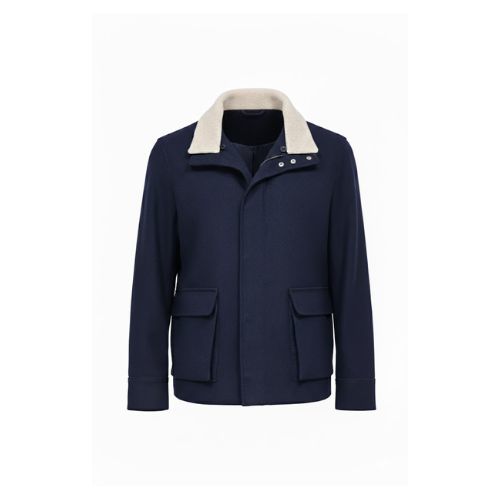 Fabric Jacket  With Cotton  Lining And High Neck With Rex Rabbit - 022 - 8
