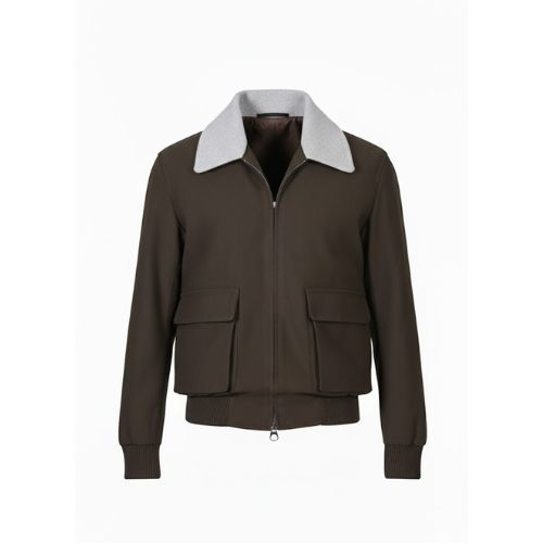 Fabric Jacket  With Cotton  Lining And High Neck With Rex Rabbit - 023 - 12