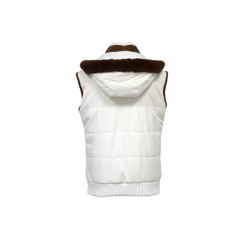Raincoat Vest With Fabric Lining And hood With Fur Rex Rabbit - 031 - White- White