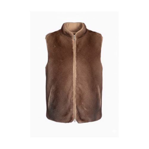 Fabric Vest with Lining and Mink Fur Double Face -0121- Beige