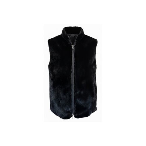 Fabric Vest with Lining and Mink Fur Double Face -0121- Black