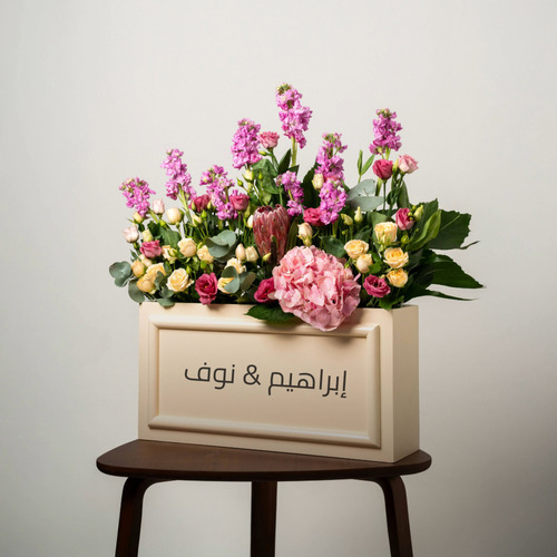 proty - تحتوى الباقة على خليط من الزهور الطبيعية هايدرنجا وميثولا وبيبي روز وبروتيا متاح تغير الاسماء على حسب الرغبة