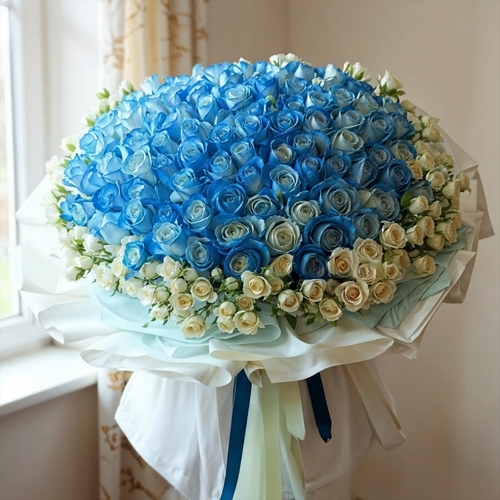 جورى ازرق - تحتوى الباقة على زهور الجورى الازرق ٧٥ حبه  مع بيبي جورى