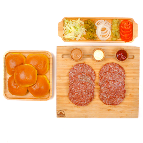 Burger box - Mix Burger (125g), Potato Buns, Onion, Tomato, Lettuce, pickles,  Sliced Cheddar Cheese, Ketchup, Mayo, Smokey Sauce