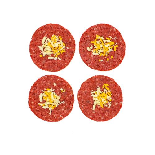 Cheesy Burger 1*4 patties (125 grams each) - The burger patties with a special blend of mozzarella and cheddar cheese - 500 grams