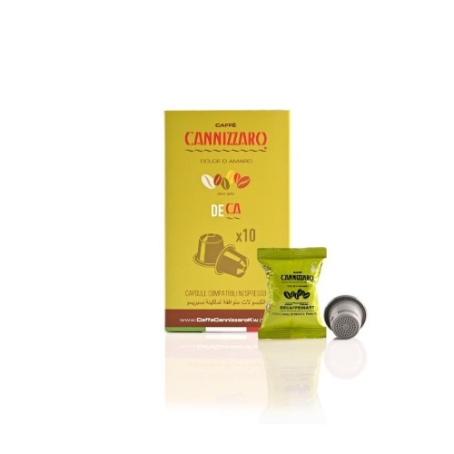 Coffee Capsules DECA - Decaf Composition ; 50% Arabic or 50% robusta Nutritional values per 100g KJ 1156, Calories 276 Kcal, Fat 12.5G, Saturated Fatty acids 5.54g, Cholesterol 0.0g carbohydrates 27.5G, Sugars 0.0g, Fiber 50g, Proteins 8.4g, salt 0.0g. Net weight: 50g, 17