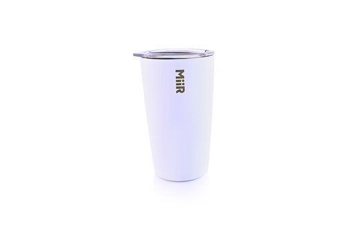 Miir 12oz V1 Tumbler - Thermo 3D ™ Double Wall Vacuum Insulation Technology
 18/8 Medical grade stainless steel doesn't transfer flavor & no metal aftertaste Hardshell™ powder coat (colored tumblers) Lid and cup are BPA free. Press-on lid prevents splashes and keeps drinks warm longer Cup holder compatible Color: White