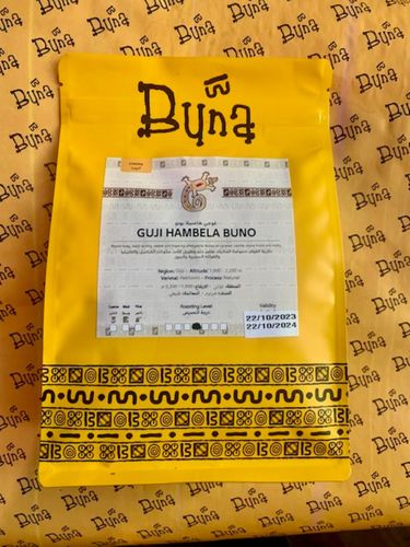 Ethiopia – Guji Hambela Buno - Region: Guji  Process: Natural  Varietal: Heirloom  Altitude: 1900 - 2200  Type: Single OriginNotes: Round body, malic acidity, sweet and lingering
aftertaste, notes of caramel, vanilla, stone fruits and nutty