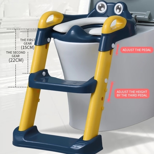 Medical Tech General Trading - Baby Training Seat With Step Ladder For Toilet Blue Color - * Professional toddler training seat with step stool. * Sturdy and safe non-toxic material training ladder. * Easy to design adjustable height. * Training toilet seat compatible with most toilets. * Easy to install and use.