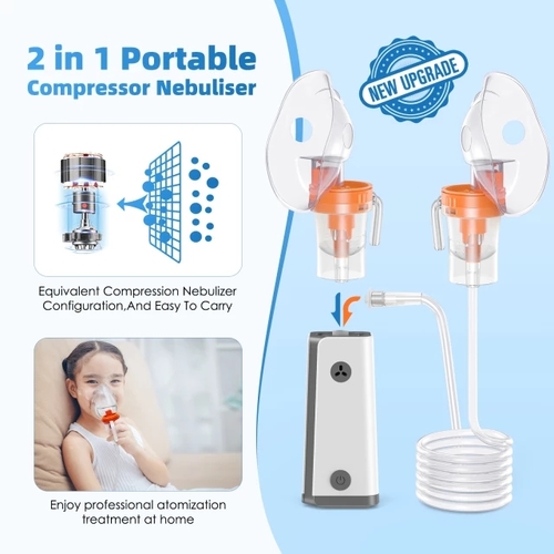 A portable rechargeable compressor mask with a quiet sound
