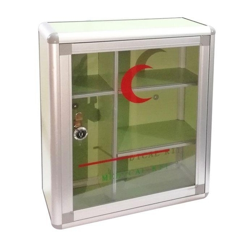 Medical Tech General Trading - Wall first aid box - 34 x 29 x 13 cm - aluminum - green / transparent