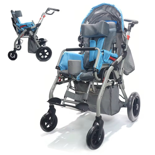 Children's wheelchair - Discover your child's comfort and independent movement with this chair.
A lightweight aluminum alloy frame, designed to give your child freedom of movement with style and ease, with thoughtful packaging and child-friendly dimensions (seat width starting from 26 cm, seat height ~51.5 cm).
With a load capacity of up to 60 kg, it's suitable for children in rehabilitation centers or for home use.
8-inch front and 12-inch rear wheels provide stability and smooth movement, even in tight spaces.
It folds easily, making it a practical choice for travel, storage, or even when moving around the house or on the go.