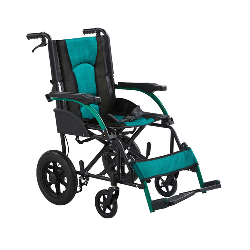 A chair with a comfortable design - Features:
• Height-adjustable armrests
• Height-adjustable footrests
• 6-inch front wheel
• 12-inch rear wheel
• Sturdy steel frame
• Ergonomic, easy-folding design