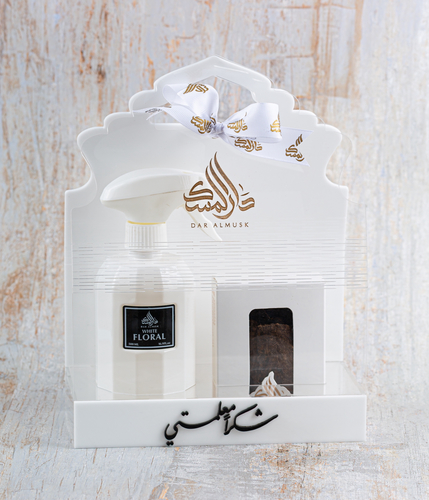نقصة بخور - يتميز البكج بأناقته ومحتواه المميز من مرش 500 ملي -  white floral الأكثر ومبيعاً وتوله بخور جار هندي.