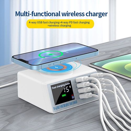 Multi-functional Charger Station - CRONY WLX-X9M Multi-functional Charger Station multifunction chargers High Power 110W 8-Ports Multiple Usb C Charger Wholesale Price : 12 KD Type: Wireless Charger, Power Supply Adapter, Magnetic, Fast Charger Usage:Mobile Phone, LAPTOP, Game Player Material: PC Fireproof Material, ABS, Fire-proof material ABS Protection: Short Circuit Protection, Over-charging, Overcurrent, Overvoltage Function: QC3.0, PD 3.0 Model Number: X9M Port:4 X USB, 4 Type-C Input voltage and current: 100-240V/1.2A output voltage and current: 5V/2.4A, 9V-12V/1.5A, 9v2A, 20v 2.5A, 15V3A Maximum Output Power: 110W Place of Origin: China Product name: Mobile Phone Charger Color: Black White Application: mobile phone Power: 110W Input Voltage: 100-240V