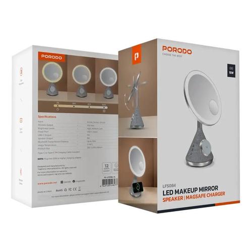 مرآة مكياج LED ومكبر صوت من بورودو، متوافقة مع ماج سيف، مسافة نقل بلوتوث تصل إلى 30 مترًا، خرج لاسلك - مرآة مكياج LED ومكبر صوت من بورودو، متوافقة مع ماج سيف، مسافة نقل بلوتوث تصل إلى 30 مترًا، خرج لاسلكي أقصى 15 وات، درجة حرارة 3 ألوان، خرج مكبر صوت 5 وات، مدخل/مخرج من النوع سي