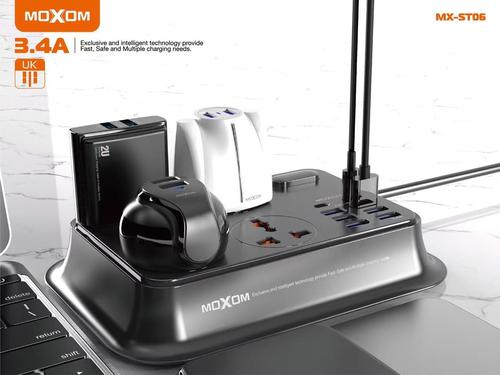 MOXOM 2m Power Strip with 6 USB Ports, 2 USB-C Fast Charging Ports and 4 Power Sockets