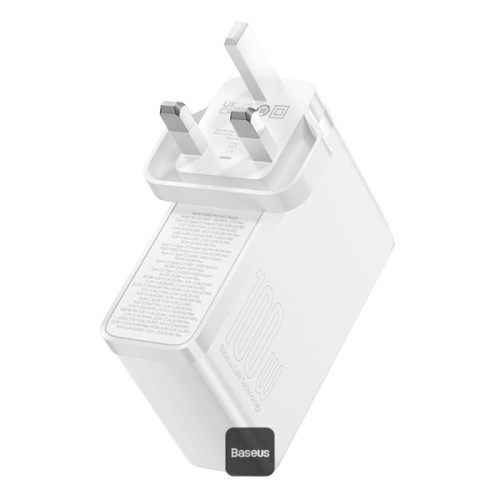 شاحن سريع Baseus GaN5 Pro 100W 4 منافذ | 2 Type-C + 2 USB-A، قابس بريطاني مع كابل بيانات شحن سريع 10