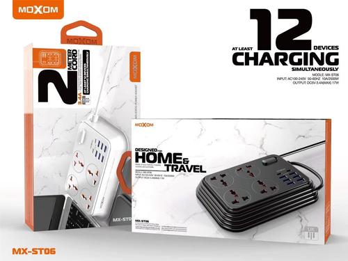 MOXOM 2m Power Strip with 6 USB Ports, 2 USB-C Fast Charging Ports and 4 Power Sockets